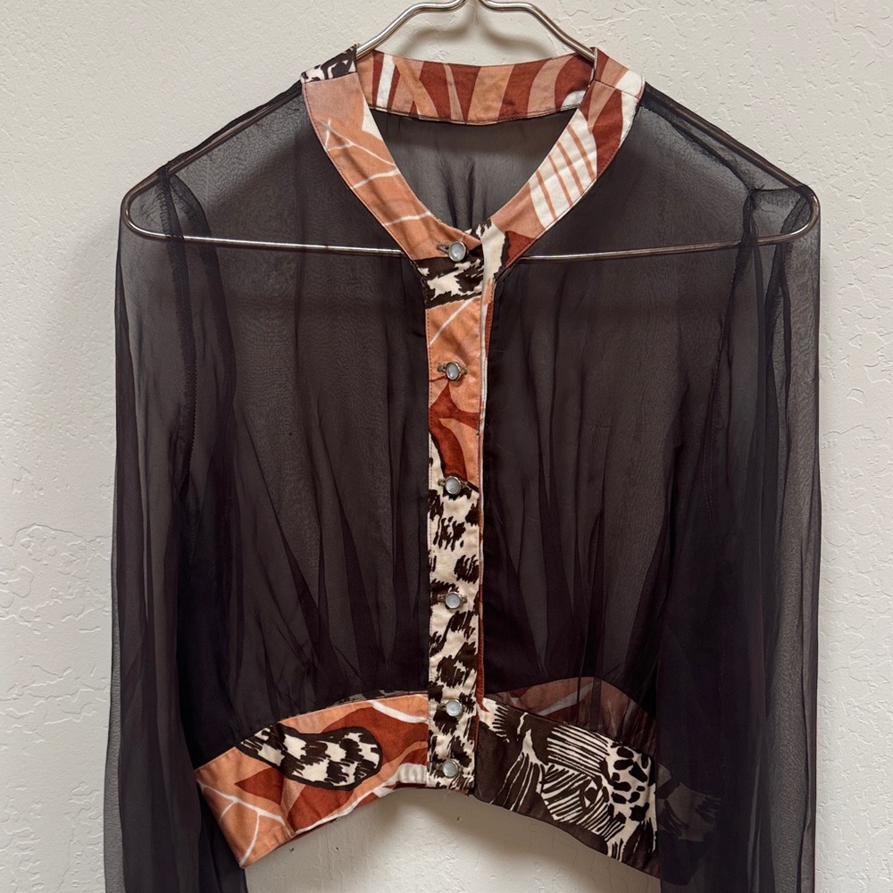 Vintage 70’s Sheer Disco Blouse w/ Bold Trim